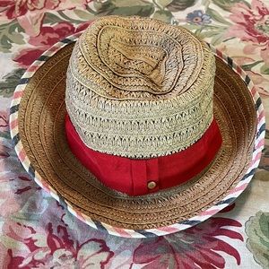 BCBG Generation sz OSFA Straw Hat 
Woven Fabric RED Ribbon Patriotic Trim $88NEW
